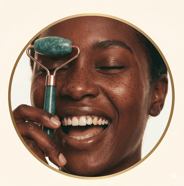 Woman using jade roller