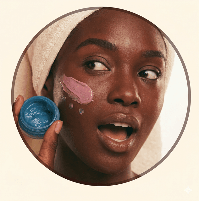 Woman applying face mask